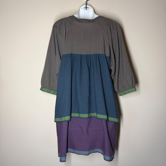 Gudrun Sjoden 3/4 Sleeve Button Up Colorblock Dress Multi Womens Size S Boho - Picture 7 of 7